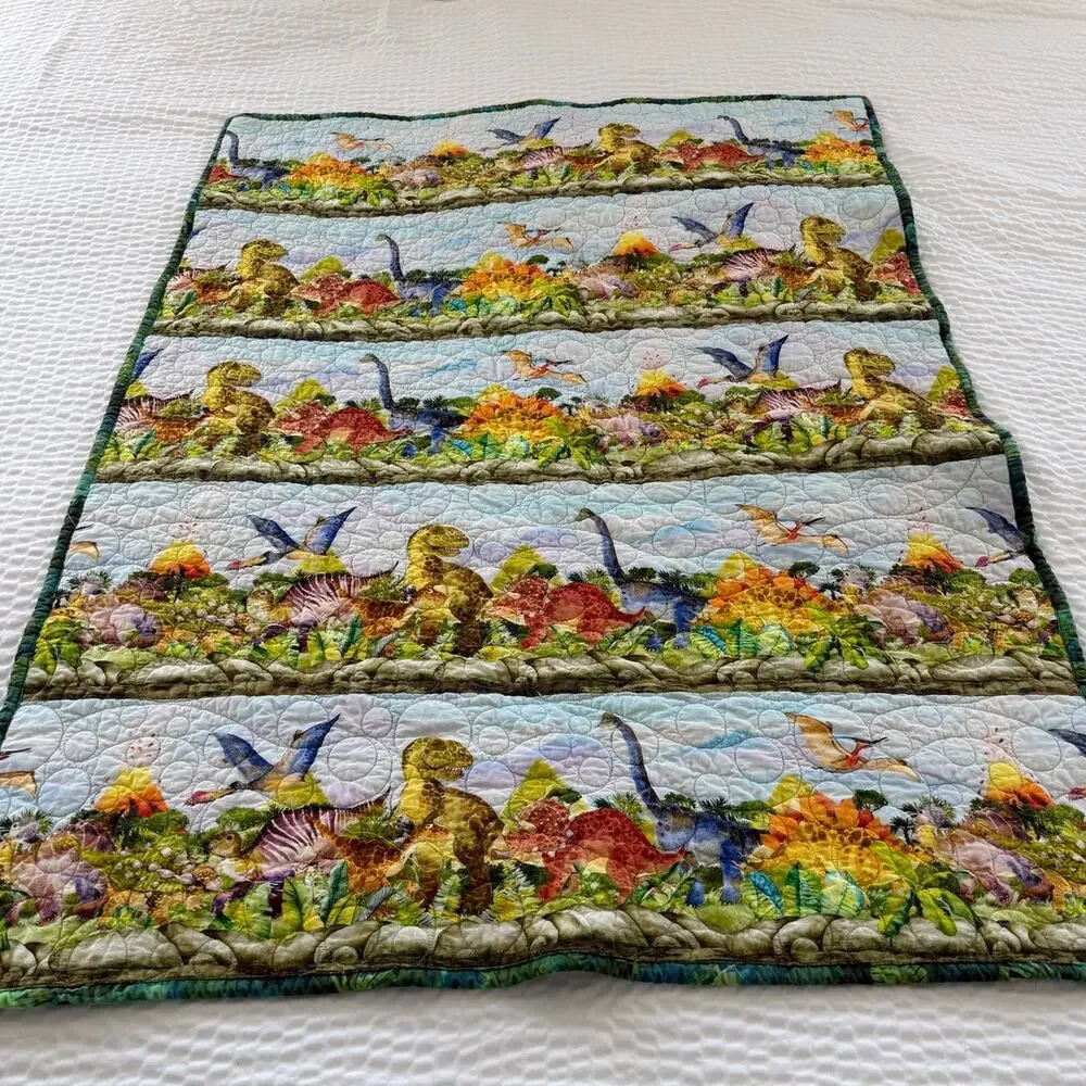 HANDMADE Dinosaur Baby Quilt Jackson Hole Guild 2023 Cotton Flannel Child Quilt